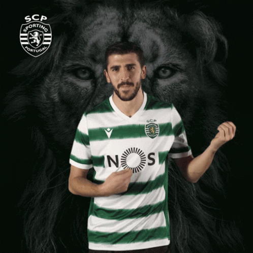 Man in SCP Sporting Portugal Jersey with Black and White Lion