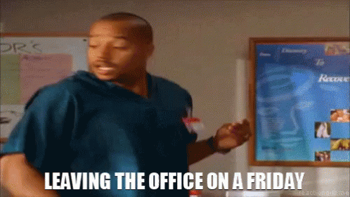 Man In Scrub Top Leaving Office On Friday GIF
