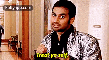 Man In Sequined Jacket Saying Treat Yo Self GIF