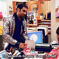 Man In Sequined Jacket Says Treat Yourself GIF