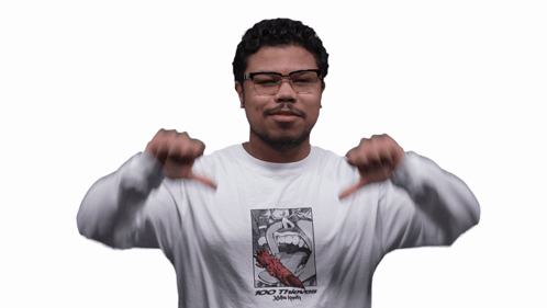 Man in Shirt Saying 100 Giving Thumbs Down