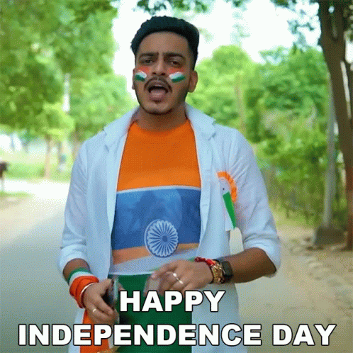 Man In Shirt Saying Happy Independence Day GIF