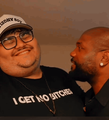 Man In Shirt Saying I Get No Bitches Talks GIF