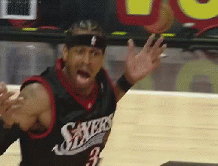Man In Sixers Jersey Throwing Basketball GIF