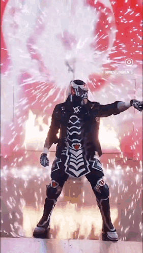Man in Skeleton Costume Before Fire Explosion