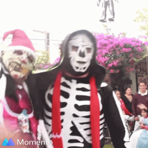 Man in Skeleton Costume With Red Scarf