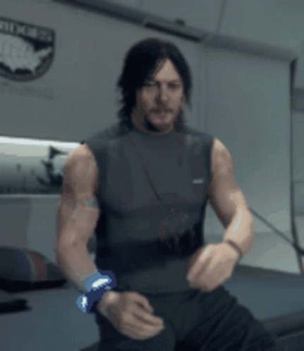 Man In Sleeveless Shirt Dancing In Room With United States Sign GIF