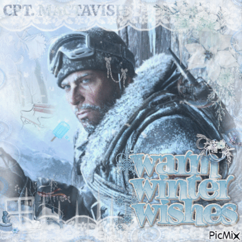 Man in Snow Warm Winter Wishes