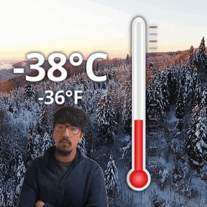 Man In Snowy Forest With -38°C Thermometer GIF