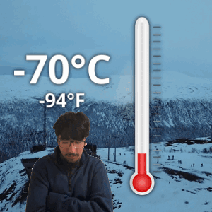 Man In Snowy Mountain With Thermometer -94 Degrees GIF