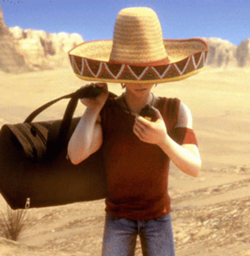 Man in Sombrero Carrying Bag