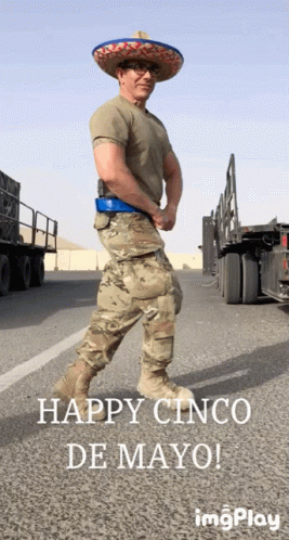 Man in Sombrero Walking Happy Cinco de Mayo