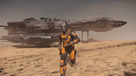 Man In Space Suit Running Toward Spaceship
