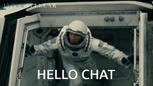 Man In Space Suit Saying Hello Chat With Interstellar Poster GIF