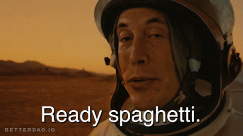 Man in Space Suit Saying Ready Spaghetti