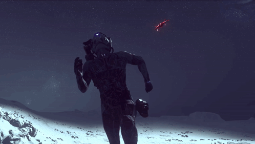 Man in Spacesuit Running in Snowy Field