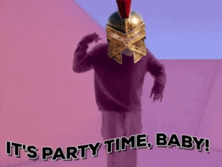 Man In Spartan Helmet Says Party Time Baby GIF