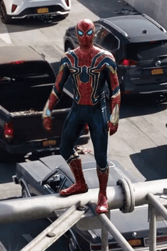 Man In Spiderman Costume On Pole GIF