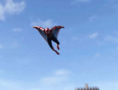 Man In Spiderman Suit Blue Sky GIF
