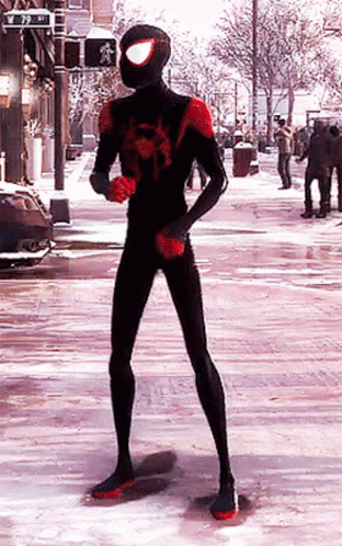 Man In Spiderman Suit Standing In Snow GIF