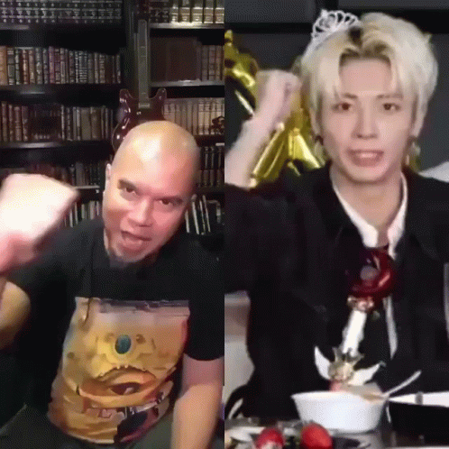 Man in SpongeBob Shirt Next to Tiara Man