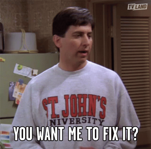 Man in St. John's Sweatshirt Asking to Fix