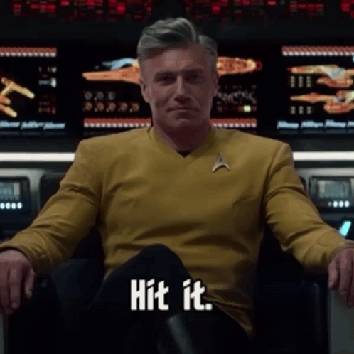 Man in Star Trek Uniform Saying Hit It