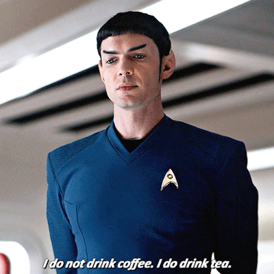 Man in Star Trek Uniform Saying I Do Not Drink Coffee I Do Drink Tea