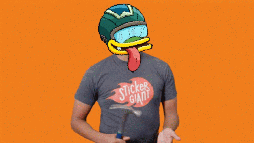 Man In Sticker Giant T-Shirt Holding Hammer GIF