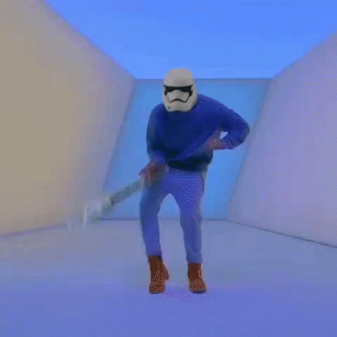 Man in Stormtrooper Helmet Dancing