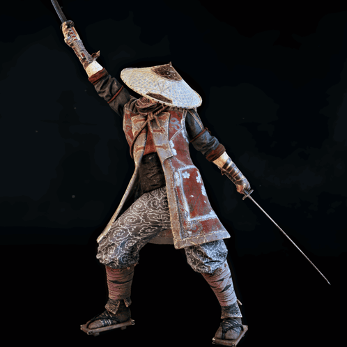 Man in Straw Hat Holding Large Sword