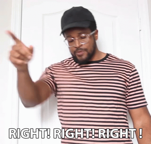 Man in Striped Shirt and Black Hat Saying Right Right Right