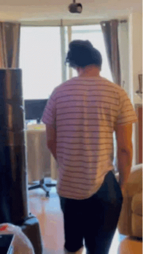 Man In Striped Shirt And Black Pants GIF