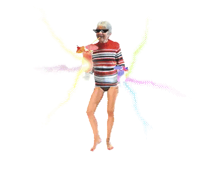 Man in Striped Shirt and Purple Shorts Dancing with Drink