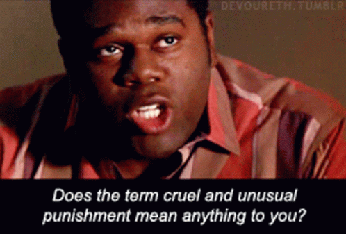 Man In Striped Shirt: Does The Term Cruel And Unusual Punishment Mean Anything To You? GIF