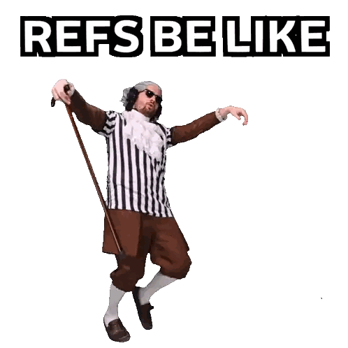 Man in Striped Shirt Holding Cane Refs Be Like