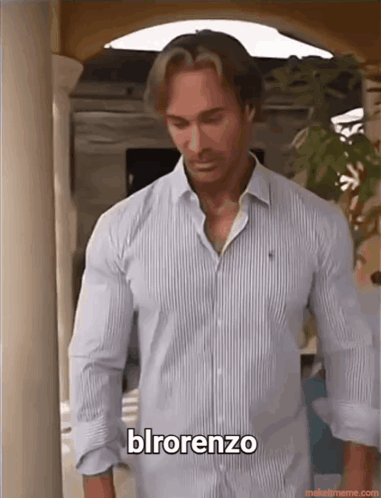 Man in Striped Shirt Saying Blerenzo by Pillar