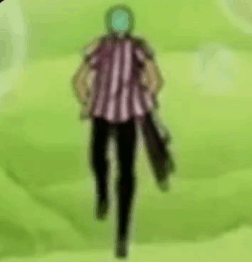 Man In Striped Shirt With Green Face Standing In Field GIF