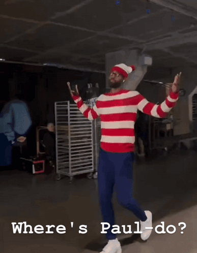 Man in Striped Sweater Saying Where s Paul-do
