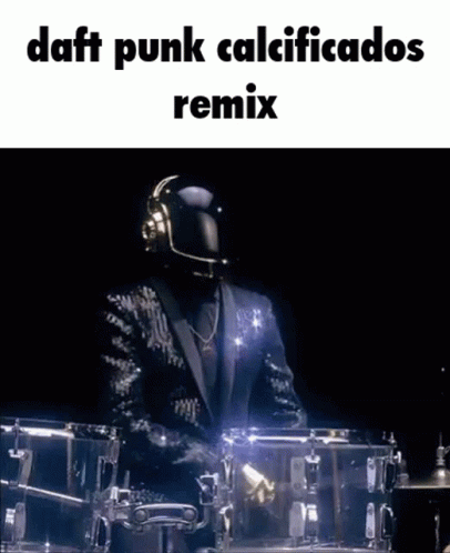 Man in Suit and Helmet Playing Drums Daft Punk Remix
