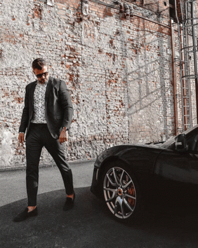 Man In Suit And Sunglasses Beside Black Car GIF