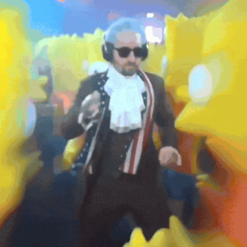 Man In Suit And Sunglasses Dancing In Front Of SpongeBob Characters GIF