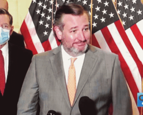Man in Suit and Tie at Microphone With American Flag