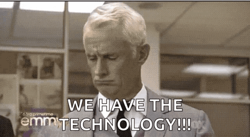Man in Suit and Tie Crying Saying We Have the Technology