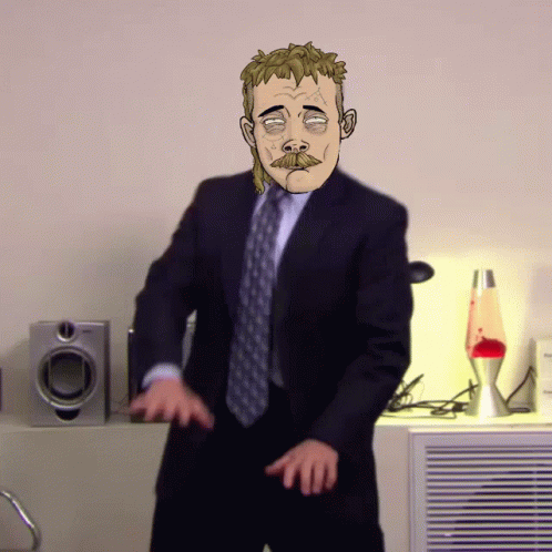 Man In Suit And Tie Dancing With Speakers And Lava Lamp GIF