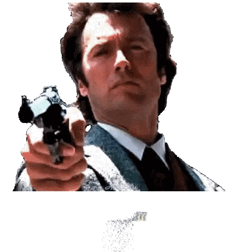 Man in Suit and Tie Pointing Gun Saying Feel