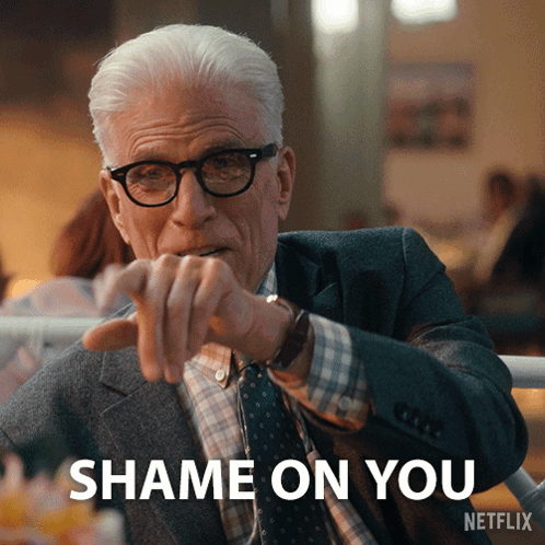 Man In Suit And Tie Pointing Shame On You GIF