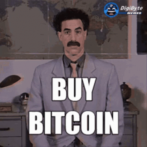 Man In Suit And Tie Saying Buy Bitcoin GIF