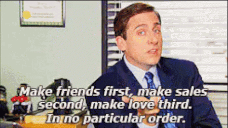 Man In Suit And Tie Saying Make Friends First Make Sales Second Make Love Third And In No Particular Order GIF