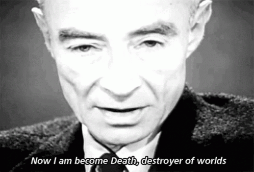 Man In Suit And Tie Saying Now I Am Become Death Destroyer Of Worlds GIF